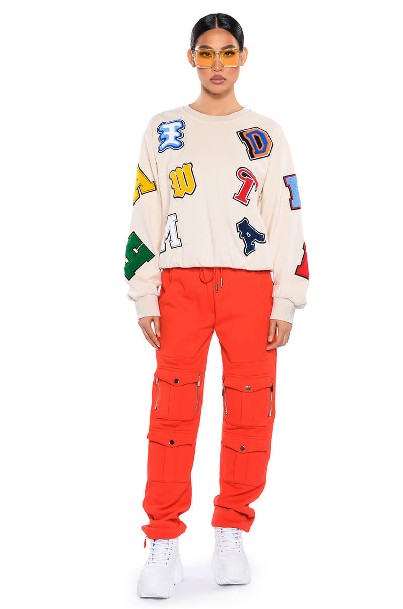 ABCDEFU PATCHWORK CREW NECK PULL OVER