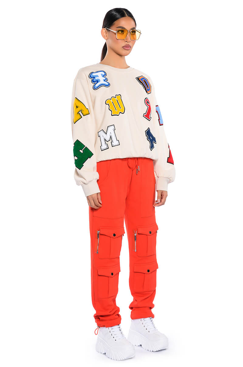 ABCDEFU PATCHWORK CREW NECK PULL OVER