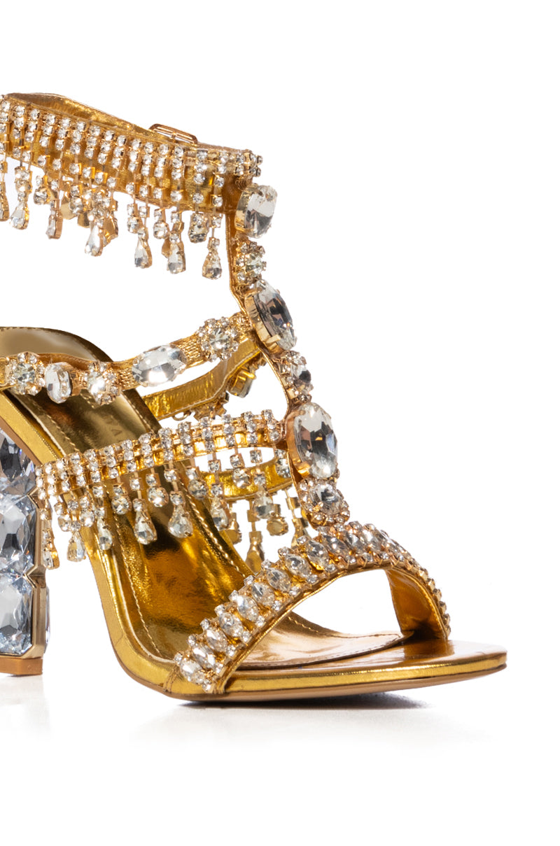 AZALEA WANG BAPTISIA GOLD DIAMOND HEEL DIAMOND DRIP SANDAL