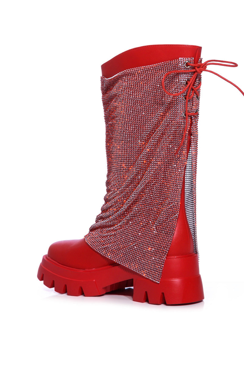 AZALEA WANG BLOOMFIELD EMBELLISHED BOOT IN RED