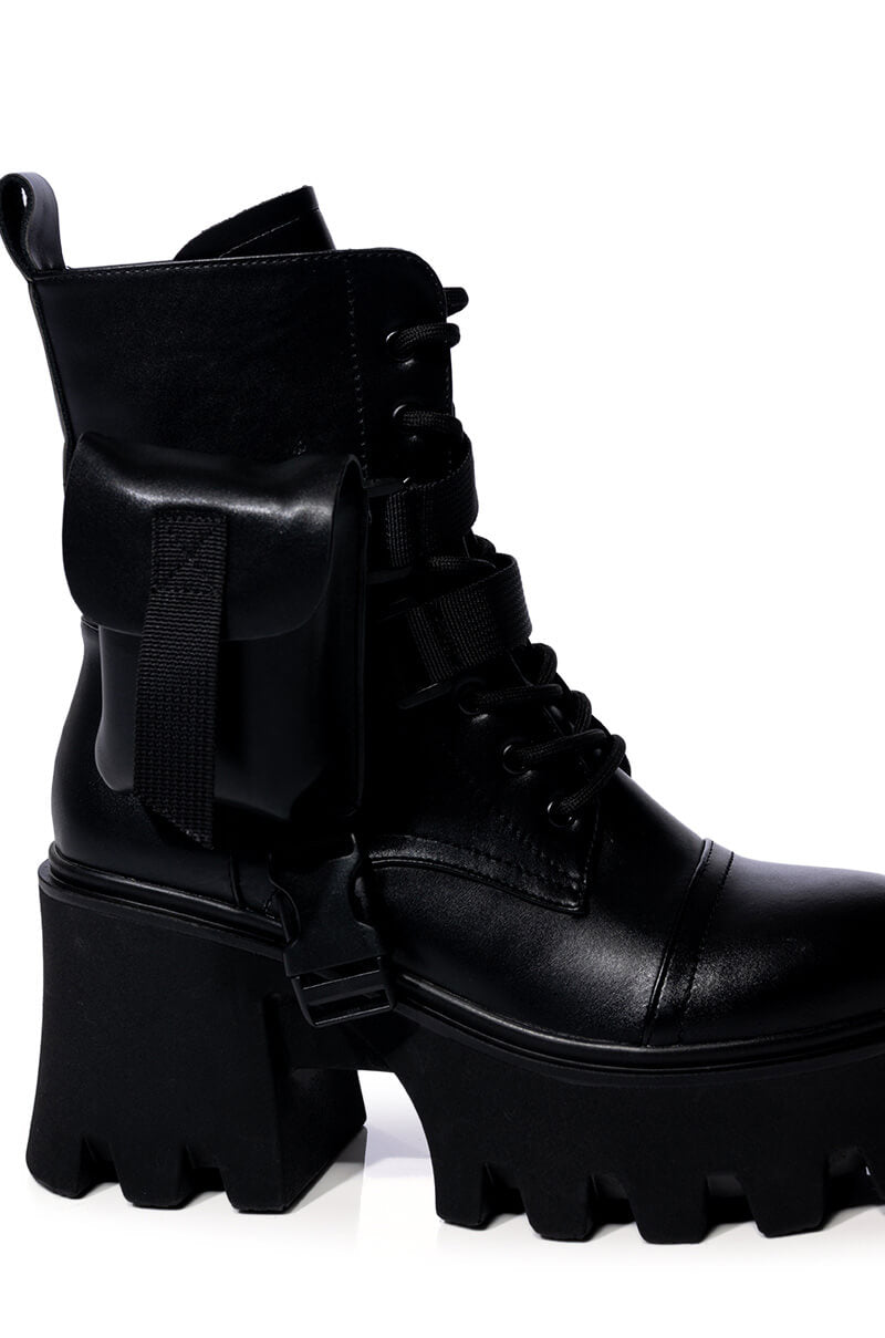 AZALEA WANG FOLLOW CHUNKY COMBAT BOOTIE IN BLACK