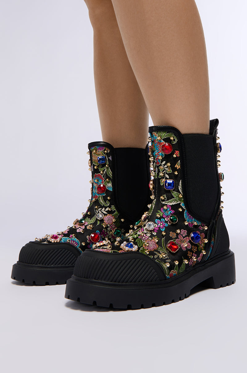AZALEA WANG MERIAL BLACK BROCADE CHELSEA BOOTIE