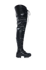 AZALEA WANG NATHAN THIGH HIGH LACE UP BOOT IN BLACK