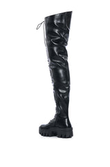 AZALEA WANG NATHAN THIGH HIGH LACE UP BOOT IN BLACK