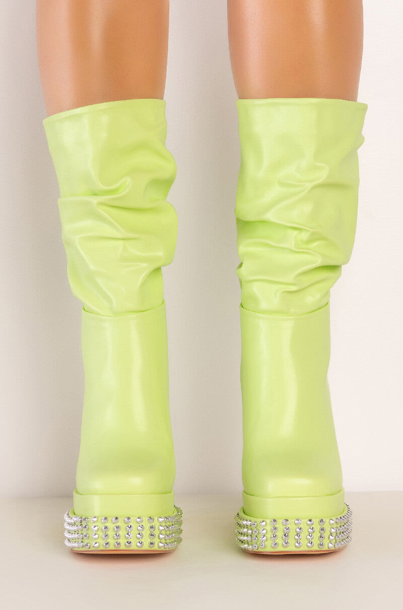 AZALEA WANG NATURE SLOUCH STUD BOOTIE IN GREEN