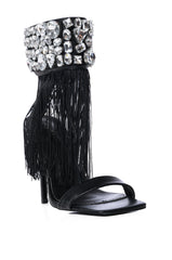 AZALEA WANG NEAVE EMBELLISHED TASSEL SANDAL IN BLACK
