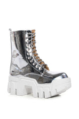 AZALEA WANG OLYMPIA SILVER CHUNKY BOOTIE