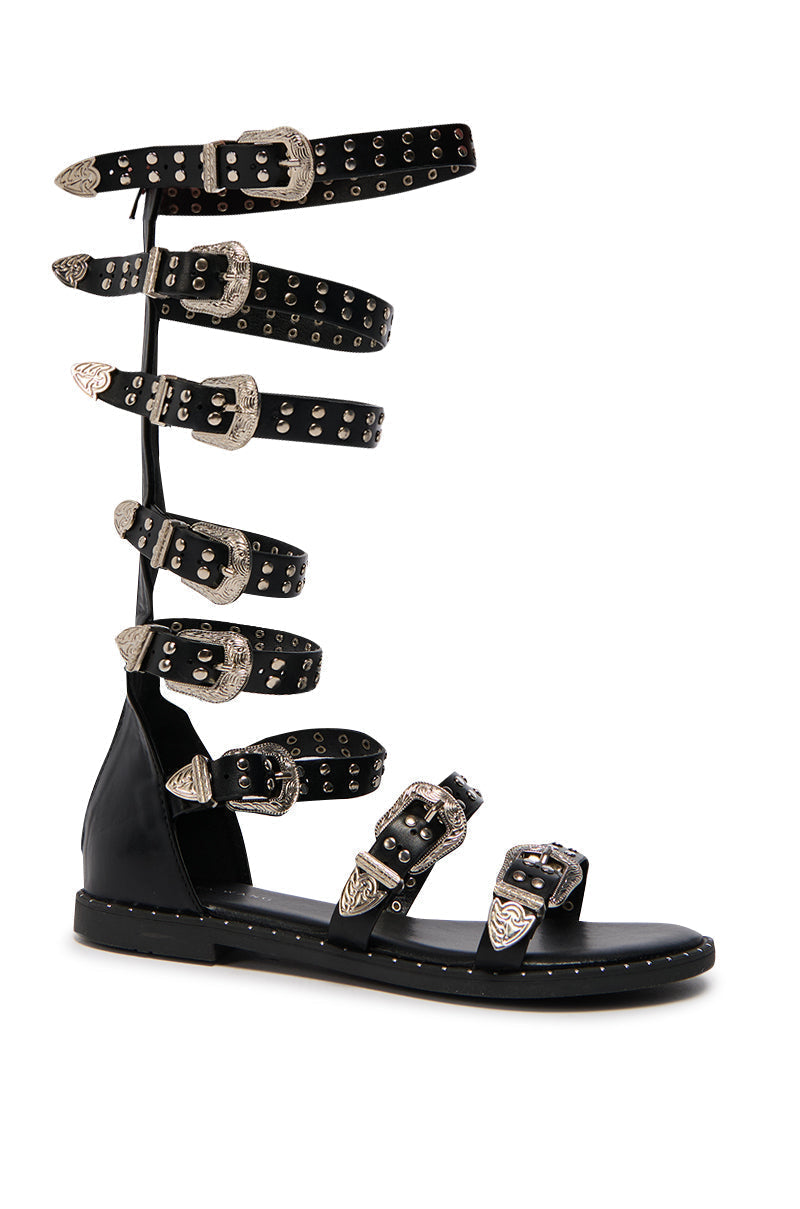 AZALEA WANG PALMIRA BLACK SILVER BUCKLE GLADIATOR SANDAL
