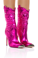 AZALEA WANG PASSION METALLIC STILETTO BOOT IN FUCHSIA