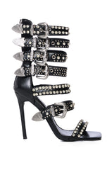 AZALEA WANG PEPPERMINT BUCKLE GLADIATOR SANDAL IN BLACK