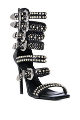 AZALEA WANG PEPPERMINT BUCKLE GLADIATOR SANDAL IN BLACK