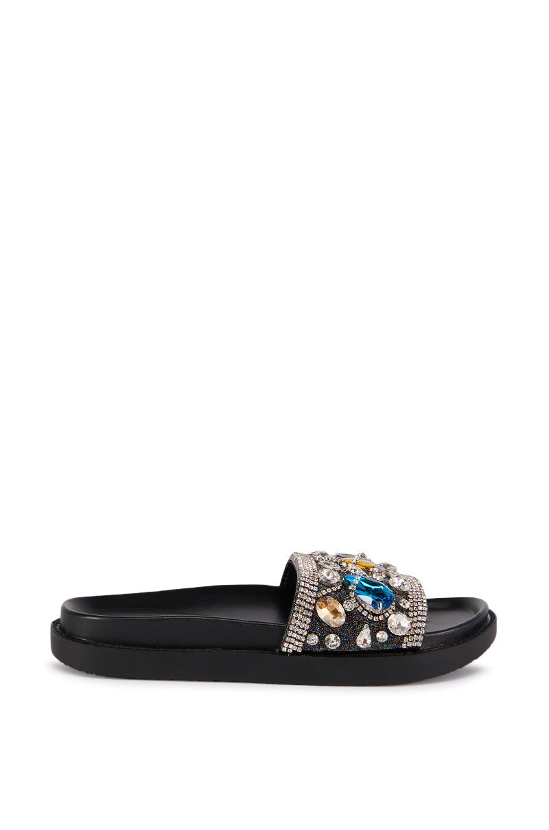 AZALEA WANG POLINA EMBELLISHED SLIDE SANDAL IN BLACK