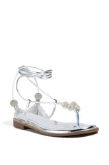 AZALEA WANG ROCKFORD TIE UP FLAT SANDAL IN SILVER