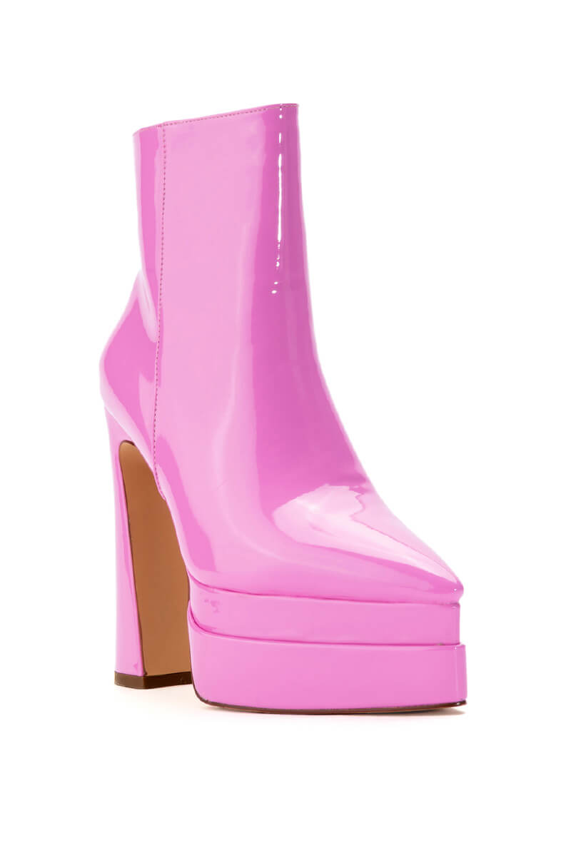 AZALEA WANG ROSETTE PINK PATENT CHUNKY BOOTIE