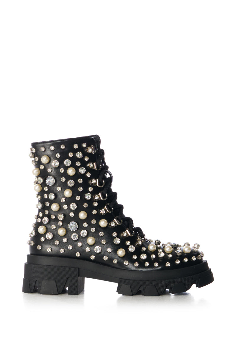 AZALEA WANG SCOTCHIE EMBELLISHED BOOTIE IN BLACK