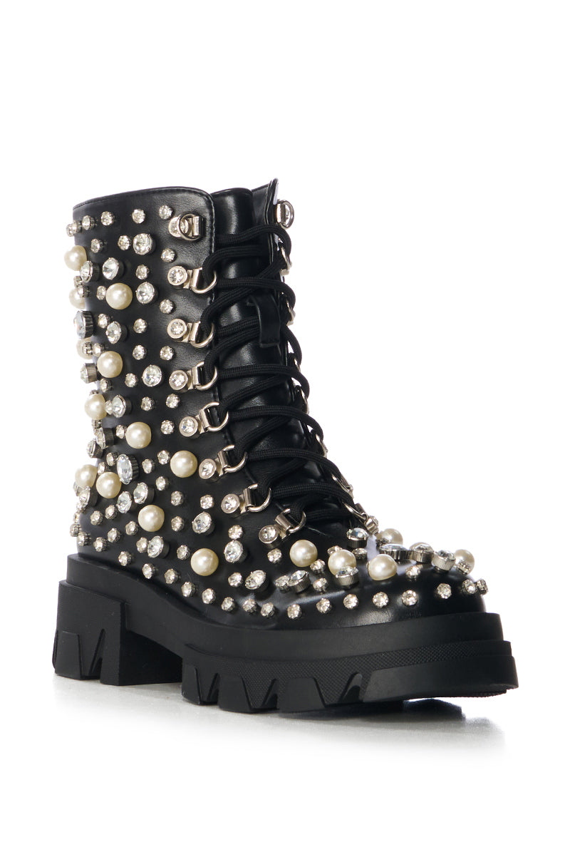 AZALEA WANG SCOTCHIE EMBELLISHED BOOTIE IN BLACK
