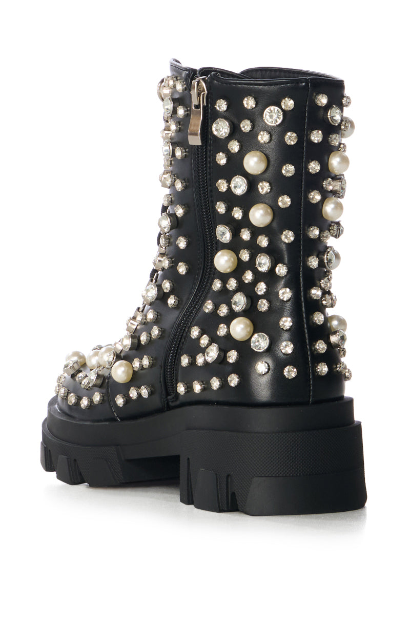 AZALEA WANG SCOTCHIE EMBELLISHED BOOTIE IN BLACK
