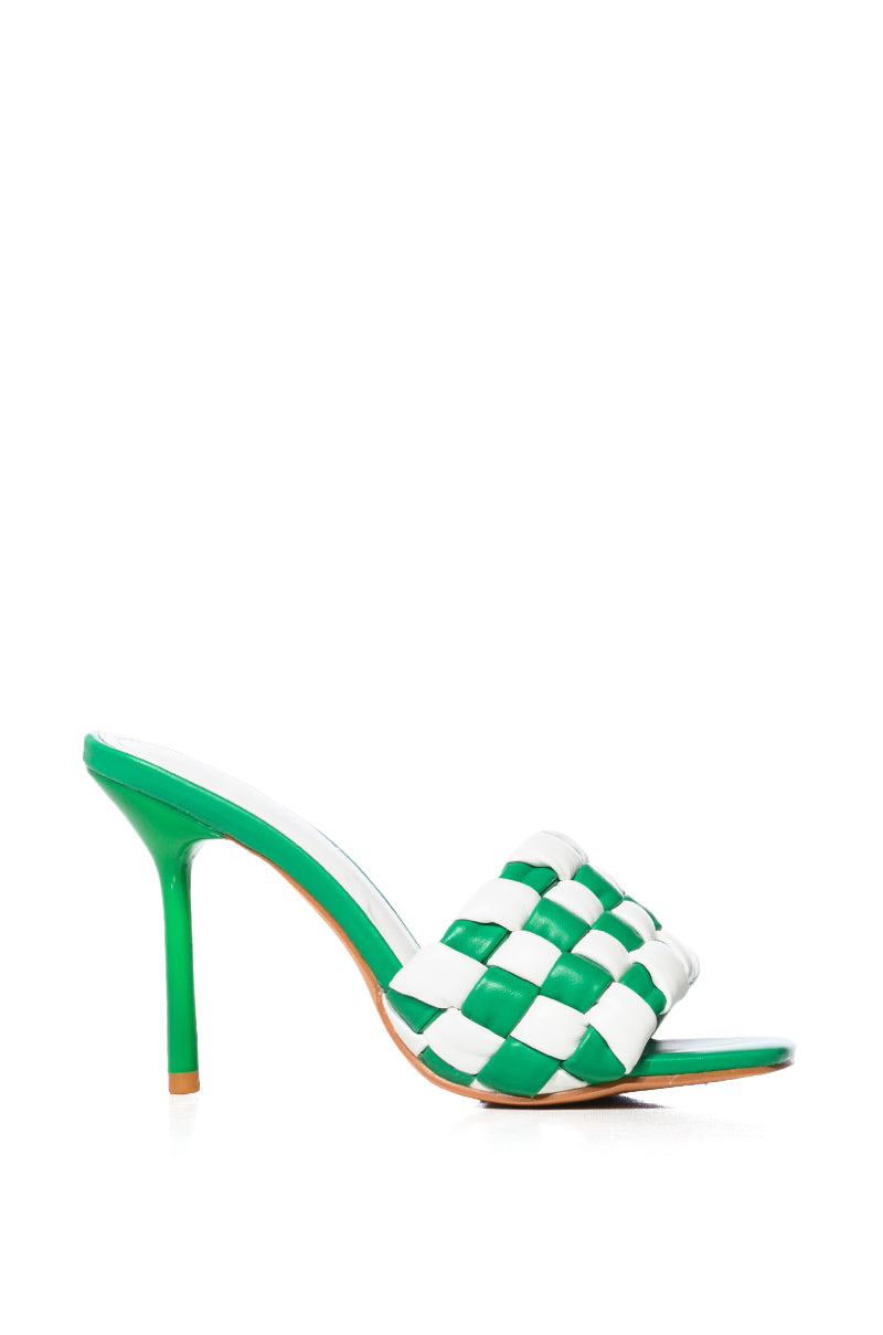 AZALEA WANG SIGRID GREEN AND WHITE CHECKER BOARD STILETTO SANDAL