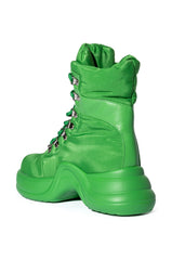 AZALEA WANG SKYLAR EDGY LACE UP BOOTIE IN GREEN