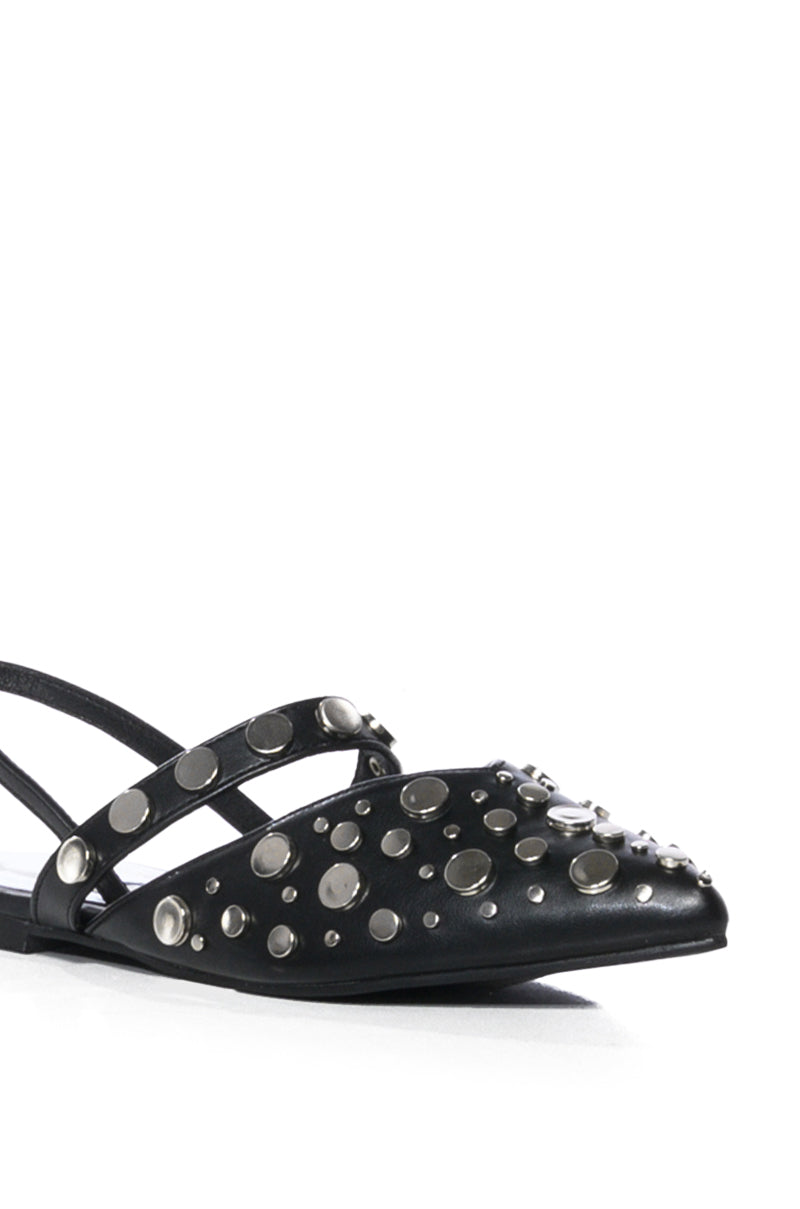 AZALEA WANG TESSIE BLACK SILVER EMBELLISHED FLAT
