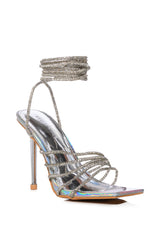 AZALEA WANG STATION SEXY TIE UP STILETTO SANDAL IN SILVER