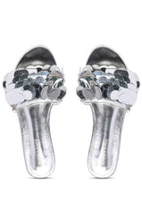 AZALEA WANG TACHI EMBELLISHED FLAT SANDAL IN SILVER