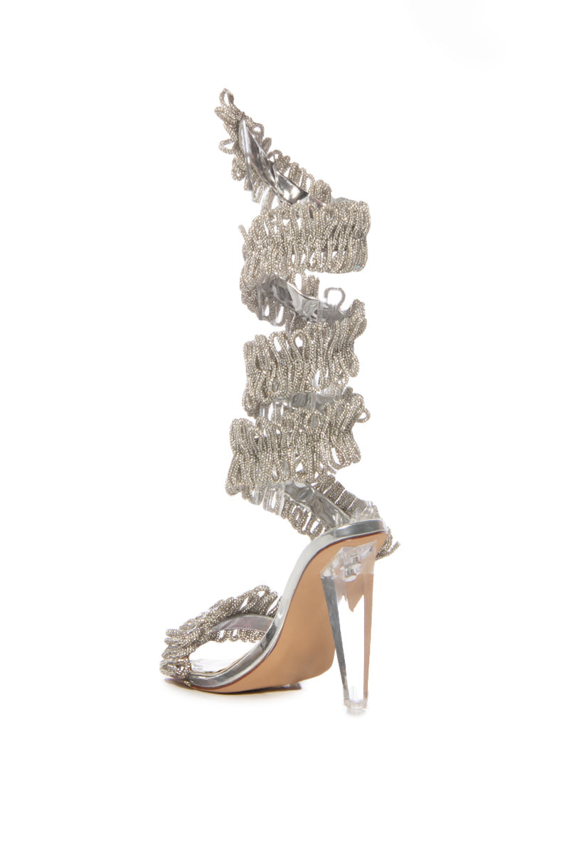 AZALEA WANG SILVERVINES ROPE DECOR WRAP UP SANDAL IN SILVER