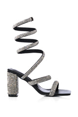 AZALEA WANG URSULA SILVER COIL WRAP CHUNKY HEEL SANDAL
