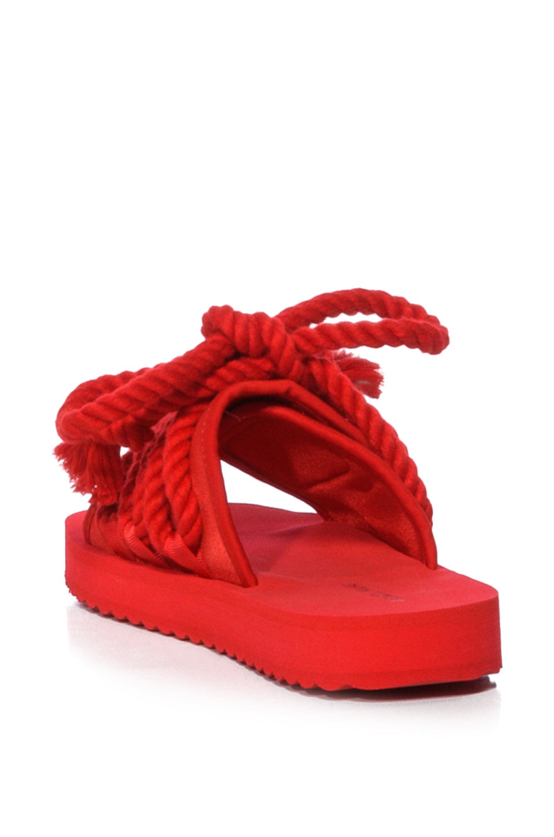 AZALEA WANG VICKI ROPE DECOR FLAT SANDAL IN RED