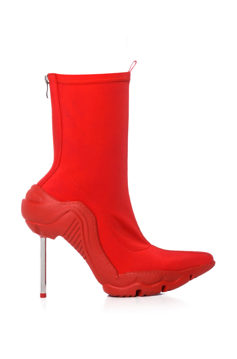 AZALEA WANG WILBER BOOTIE WITH STRETCH NEOPRENE IN RED