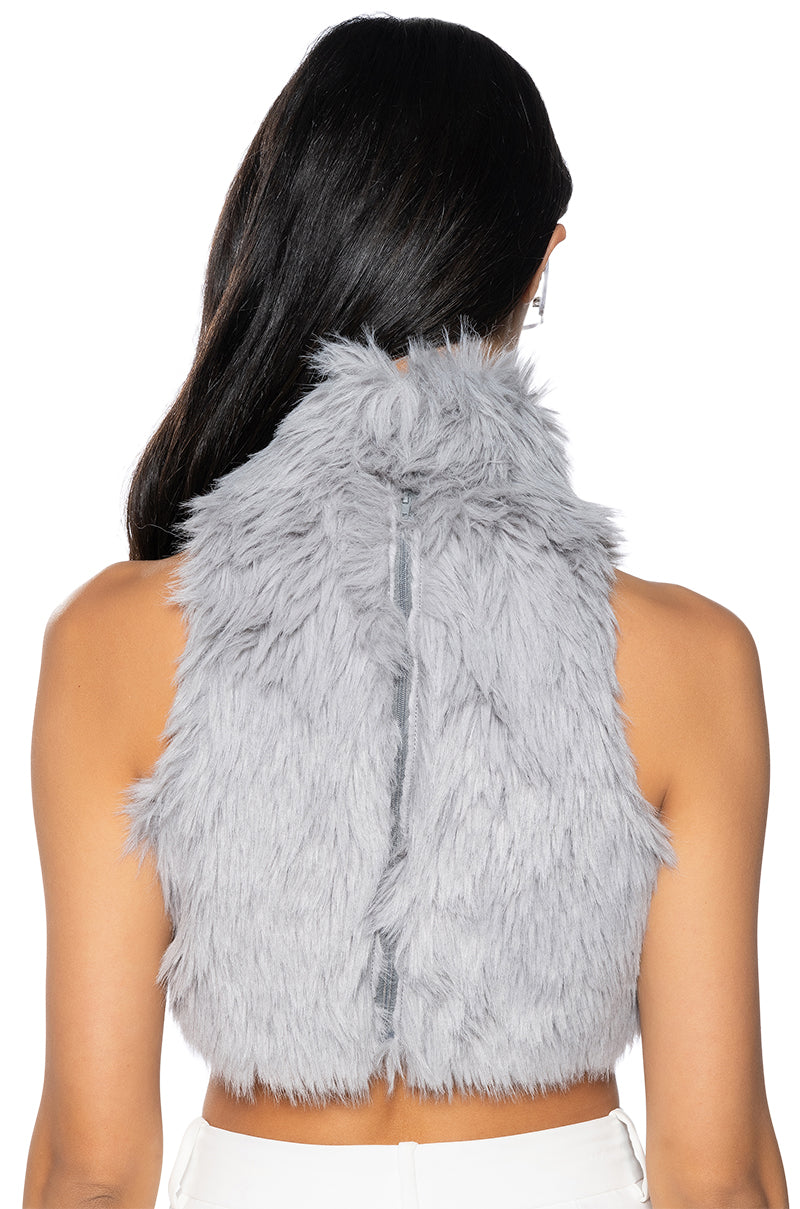 BAD GAL SLEEVELESS MOCK NECK FUR TOP