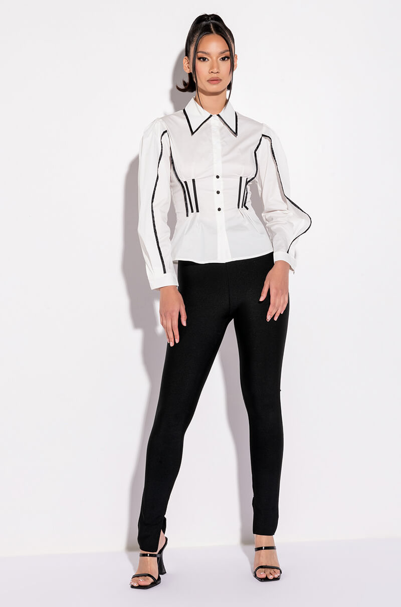BARDOT CONTRAST TRIM BUTTON DOWN BLOUSE