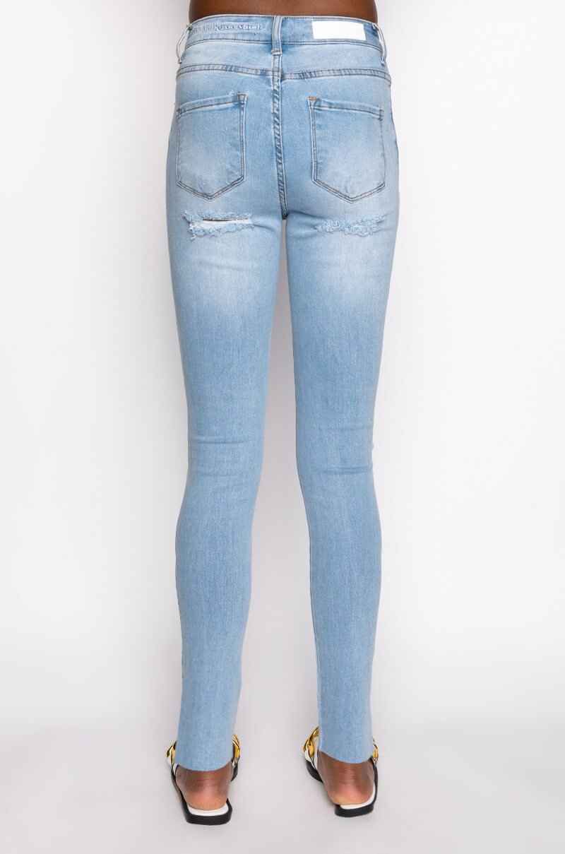 BARE-BUTT HIGH RISE SKINNY DENIM PANTS