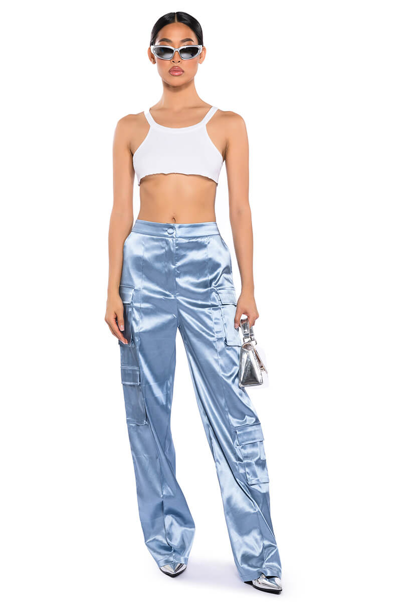 BEAUTY RAINS SATIN CARGO PANTS