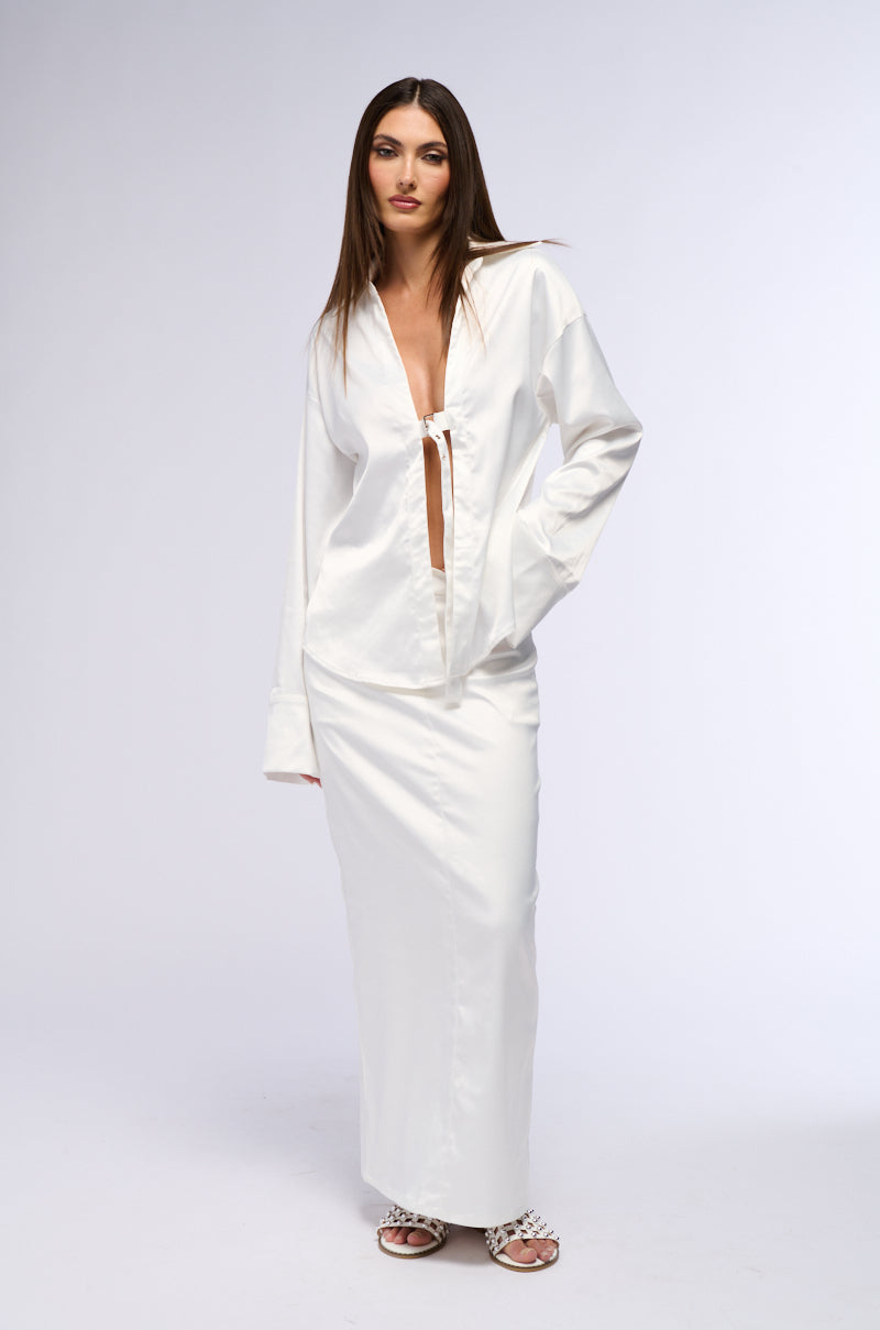 BELLISSIMA SATIN FINISH MAXI SKIRT IN WHITE