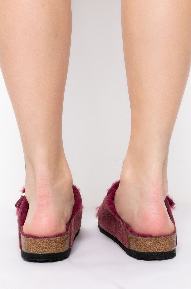 BIRKENSTOCK ARIZONA SHEARLING SANDAL IN MAROON