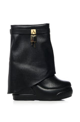 BROOK BLACK PU FOLD OVER BOOTIE