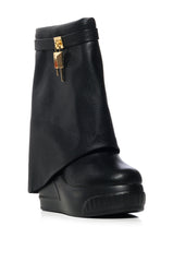 BROOK BLACK PU FOLD OVER BOOTIE