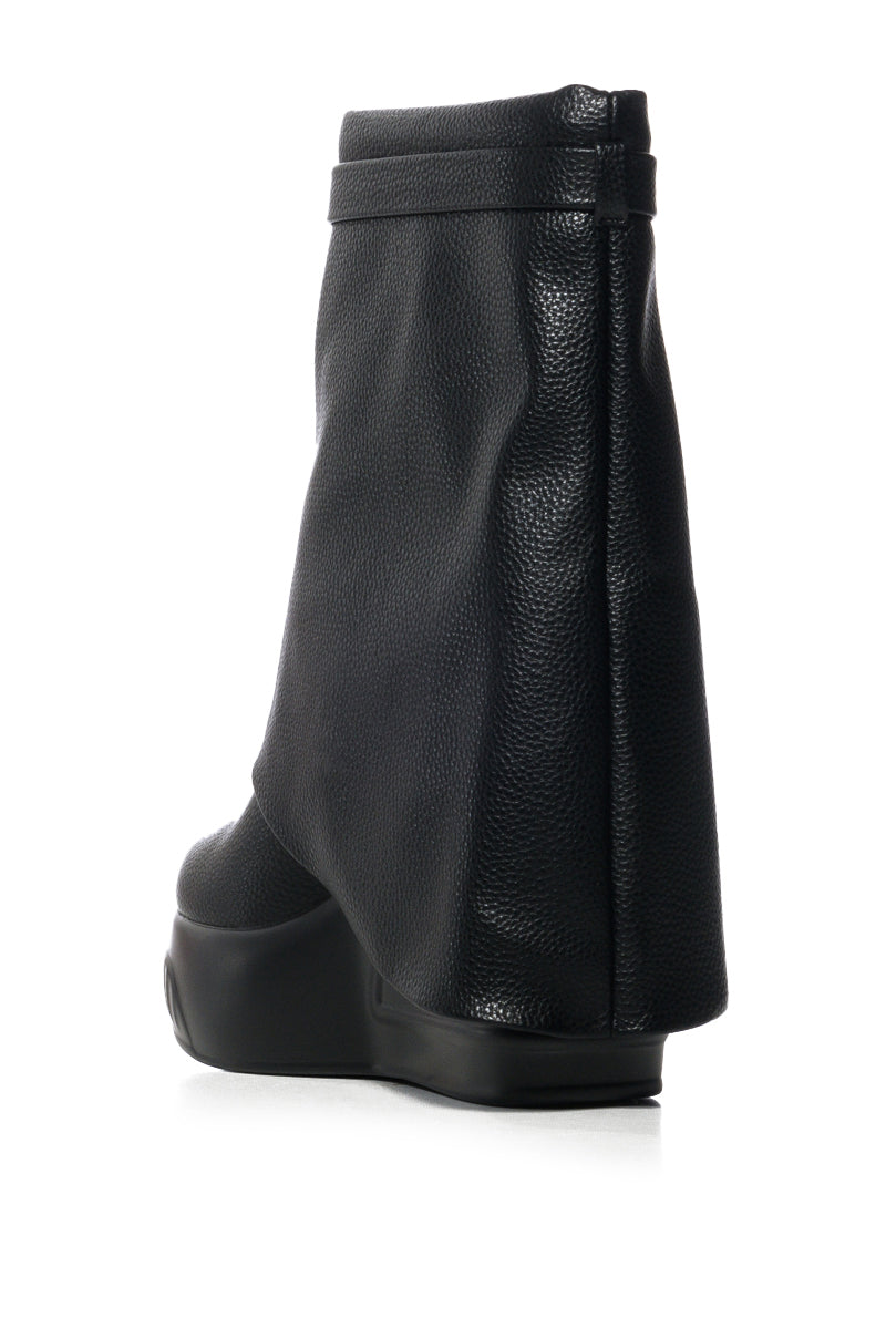 BROOK BLACK PU FOLD OVER BOOTIE