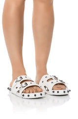 COMBOO EMBELLISHED FLAT SANDAL WHITE