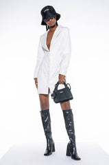 COME ALONG FAUX LEATHER BLAZER DRESS