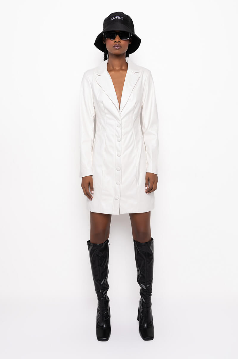 COME ALONG FAUX LEATHER BLAZER DRESS