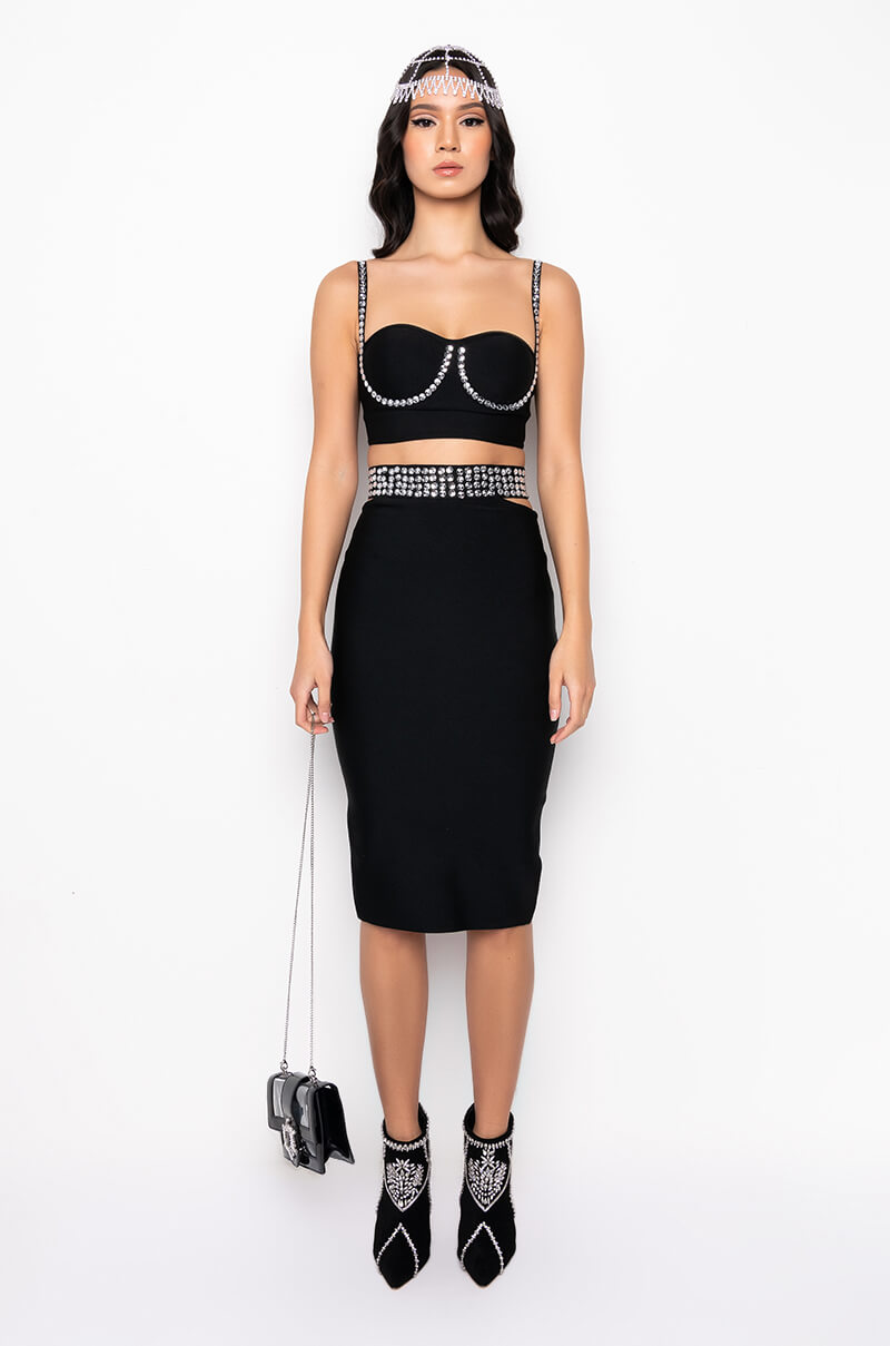 COME GET IT RHINESTONE BANDAGE CROP TOP