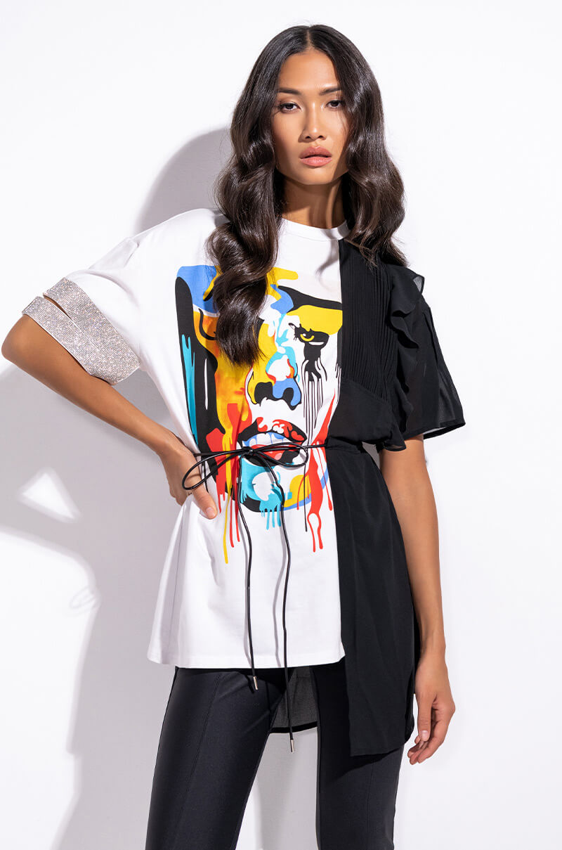 CRAZY SEXY COOL MIX FABRIC T SHIRT