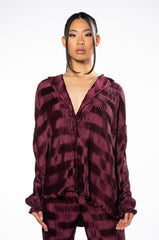 CRINKLE SATIN LONG SLEEVE BUTTON DOWN BLOUSE