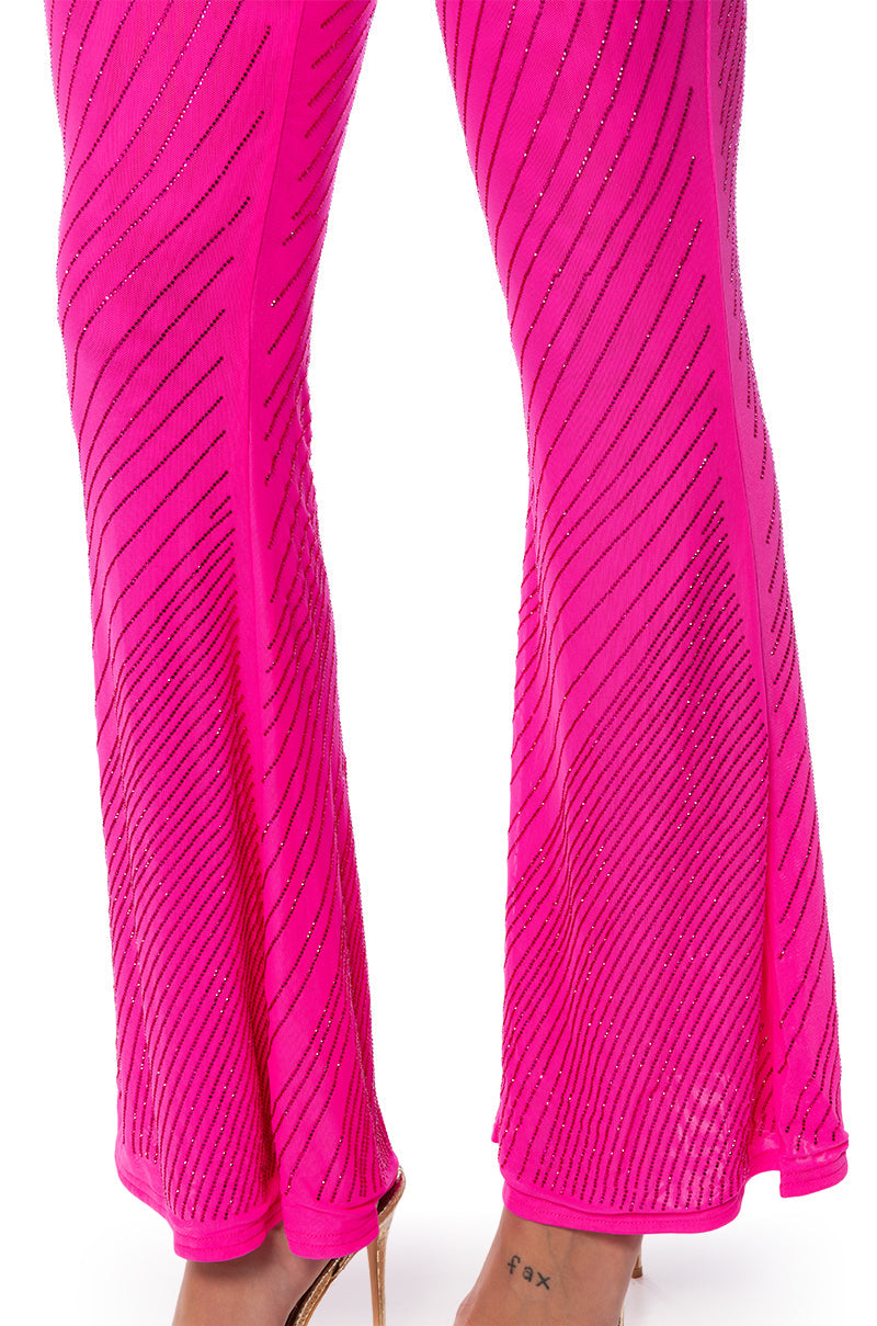 CUFF IT EMBELLISHED MESH FLARE LEG TROUSER