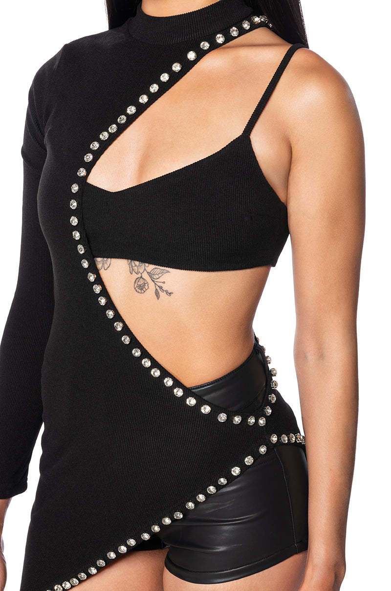 CYNTHIA KNIT EMBELLISHED BRA TOP