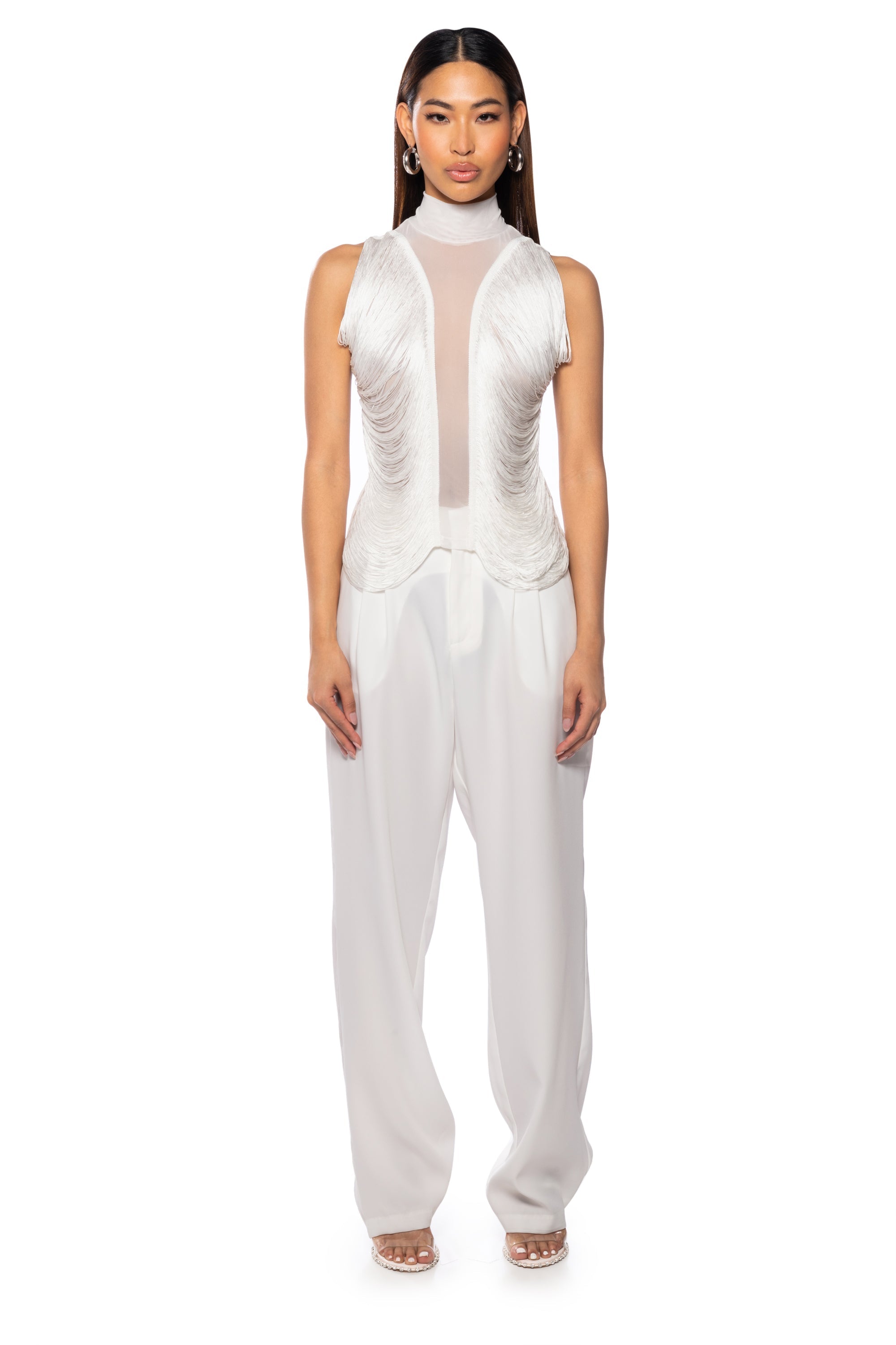 DANIELA FRINGE DETAIL SLEEVELESS MESH TOP