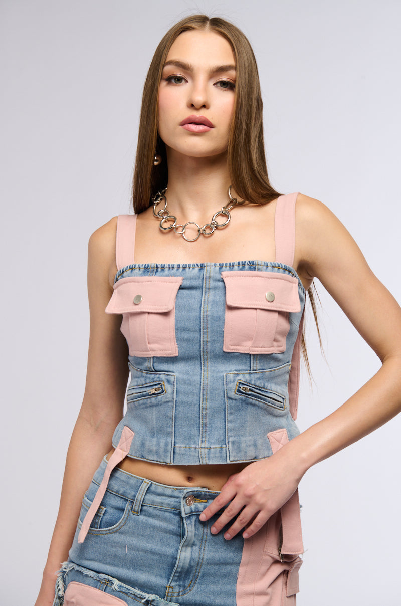 DONT STOP ME NOW DENIM CORSET TOP