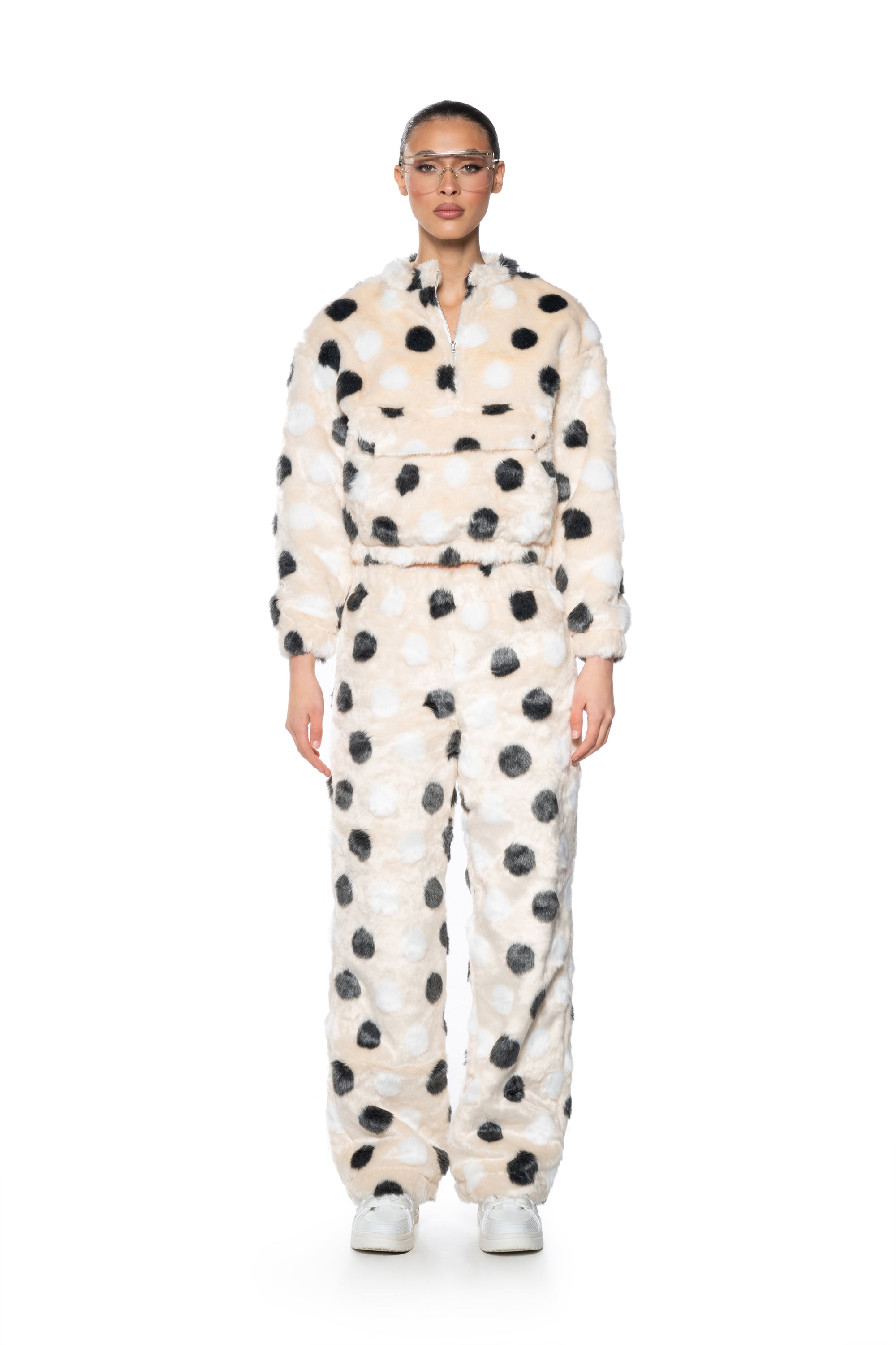 DOTTY FAUX FUR WIDE LEG JOGGER